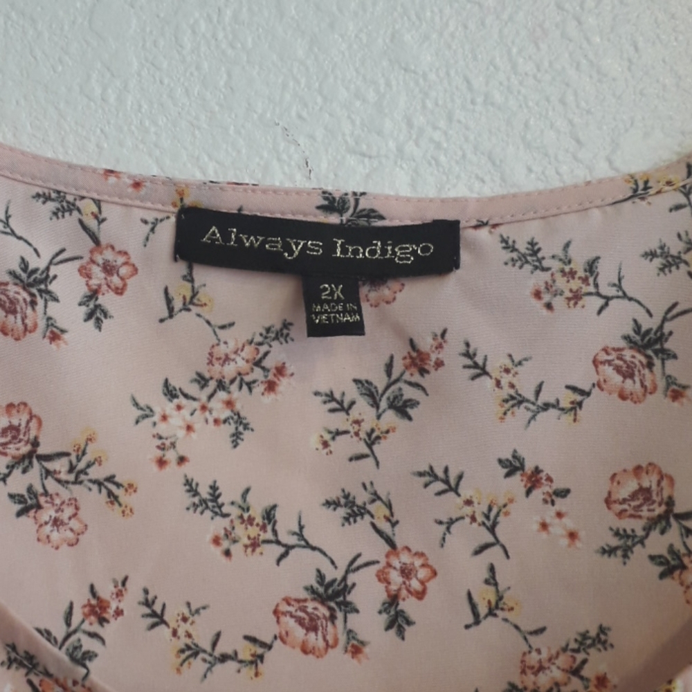Always Indigo Ditsy Floral Blush Pink Plus Size Retro Style Dress - Picture 3 of 11